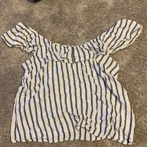 Old Navy blue and white striped off the shoulder top